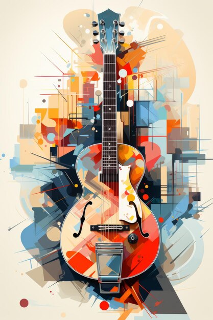 Photo illustration acoustique de guitare pour la publicité graphique musicale créée avec la technologie d'ia générative