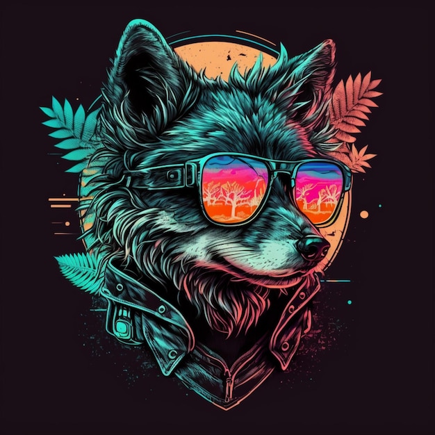 illustration d'un adorable loup portant des lunettes de soleil