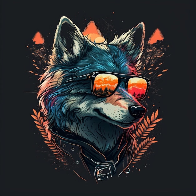 illustration d'un adorable loup portant des lunettes de soleil