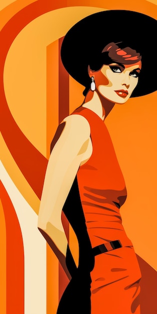 Illustration d'affiche de beauté de style rétro avec un maquillage audacieux et une toile de fond colorée