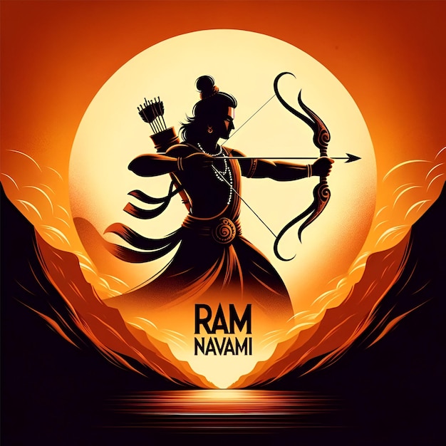 Illustration d'affiche moderne pourram navami avec une silhouette du seigneur Rama