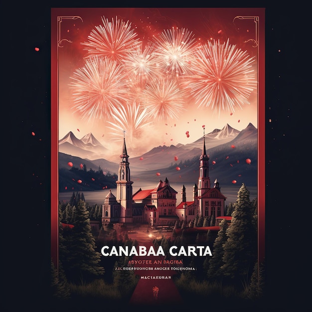 illustration de l'affiche pour la fête du canada avec l'église de Monserrate et