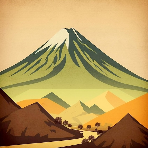 Illustration d'affiche rétro d'art d'album vintage avec vue sur la montagne japonaise AI générée