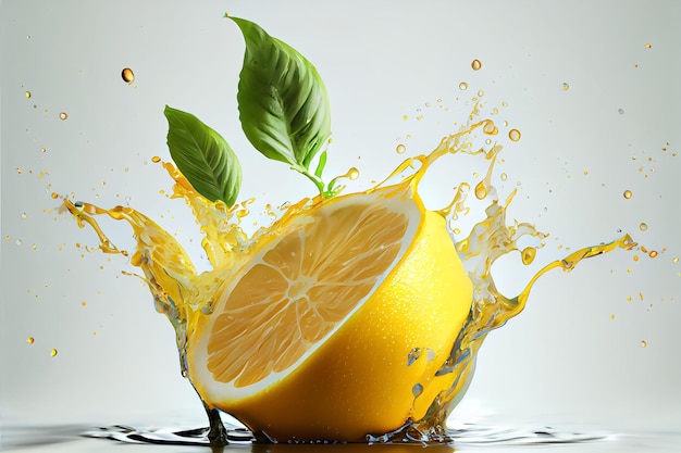 Illustration d'agrumes frais citron orange avec des éclaboussures d'eau sur fond blanc