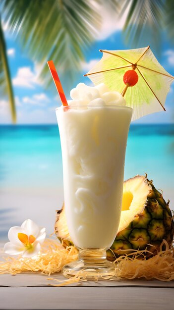 Illustration AI génération Pina colada un cocktail caribéen à l'ananas et à la noix de coco