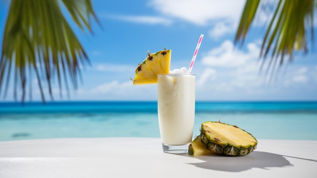 Illustration AI génération Pina colada un cocktail caribéen à l'ananas et à la noix de coco