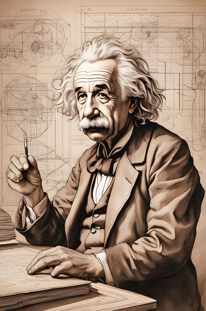 Photo illustration d'albert einstein réfléchissant aux calculs