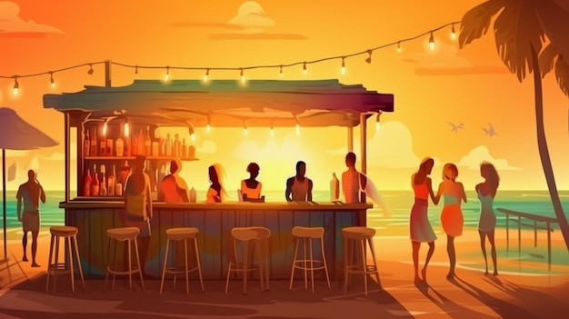 Illustration de l'ambiance de la fête Summer Beach Bar AI générative