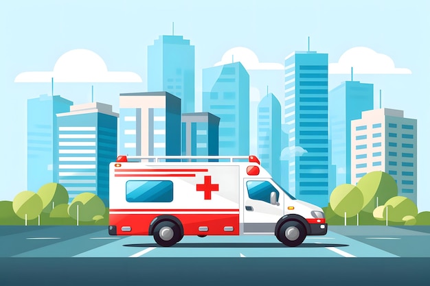 illustration d'une ambulance sur le fond de la ville Services municipaux de secours et d'intervention rapide Soins d'urgence pour les personnes