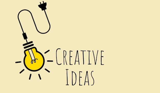 Une illustration d'ampoule avec texte CREATIVE IDEAS