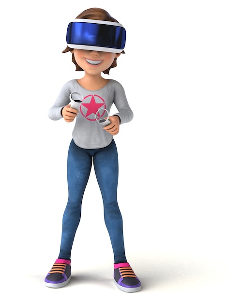 Illustration amusante d'une adolescente avec un casque VR