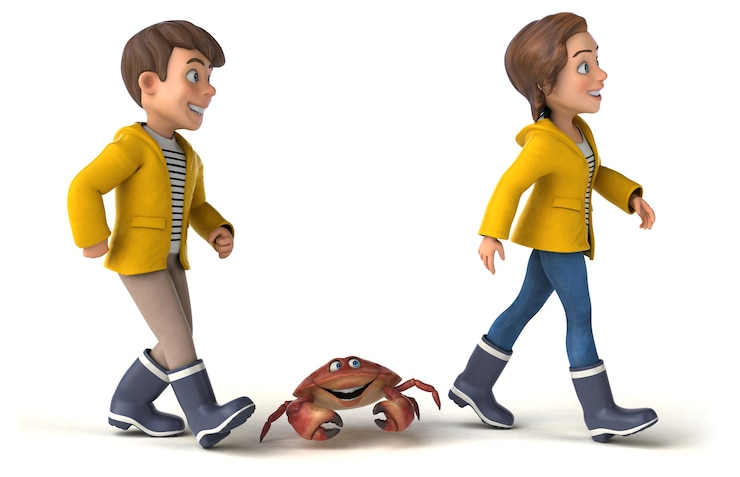 Photo illustration amusante d'enfants de dessin animé avec un crabe