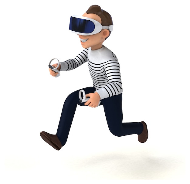 Illustration amusante d'un homme de bande dessinée avec un casque VR