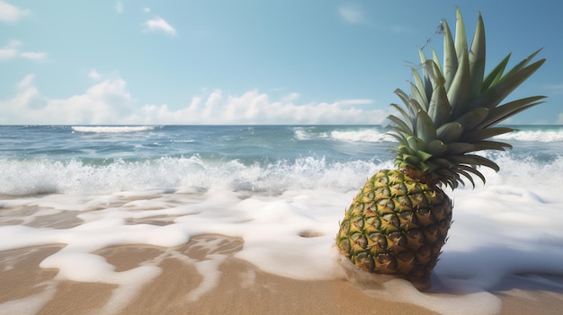 Illustration Ananas dans un décor tropical AI générative