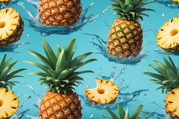 Illustration d'un ananas avec un éclaboussure d'eau