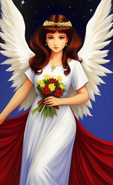 Une illustration d'un ange tenant des fleurs