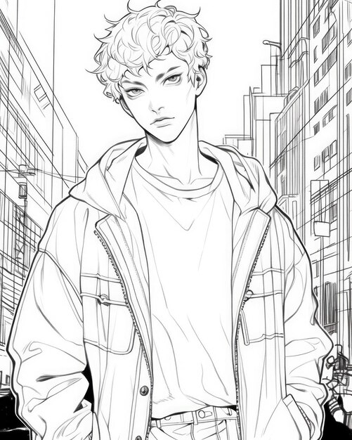 illustration d'anime de manga pour adultes page de coloriage en noir et blanc