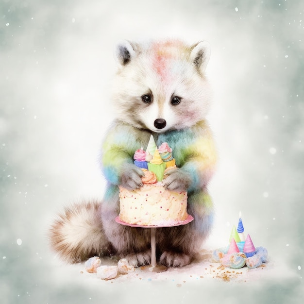 Illustration d'anniversaire animal mignon Illustration AI GenerativexA