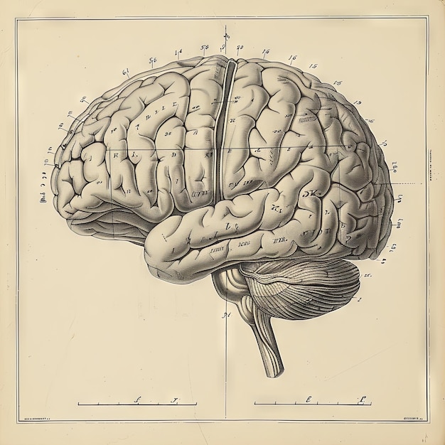 Photo une illustration antique d'un cerveau dans le style du pointillisme précision gris ia générative