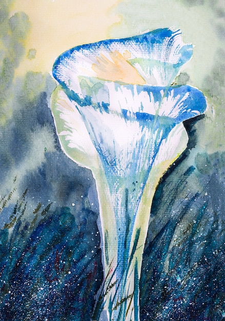 Illustration de l'aquarelle abstraite de fleur de calla bleu