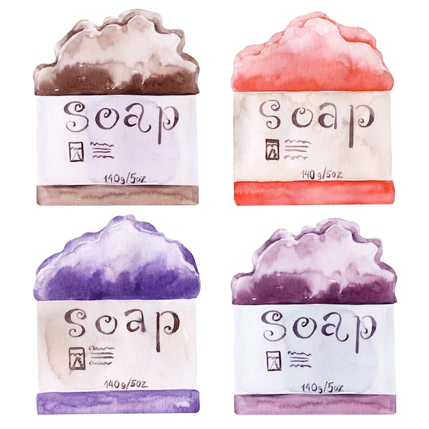 Illustration aquarelle avec accessoires pour la salle de bain.