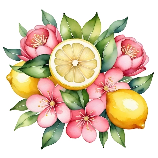 Photo une illustration d'aquarelle adorable un bouquet de limonade rose