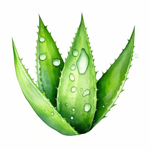 Illustration aquarelle d'Aloe Vera vert avec des portraits à l'huile réalistes