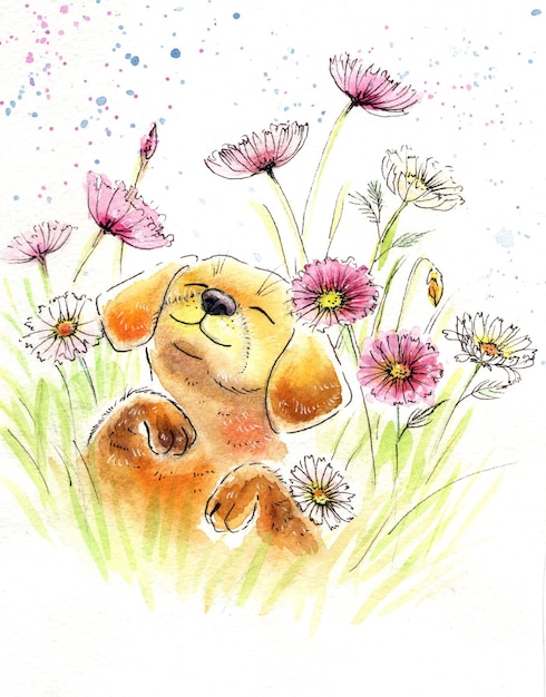 illustration à l'aquarelle d'un animal mignon