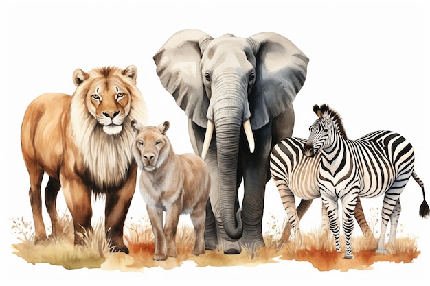 Illustration aquarelle d'animaux de safari