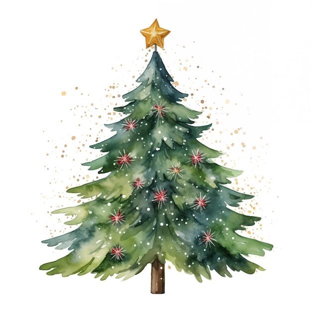 Illustration aquarelle d'un arbre de Noël clipart isolé sur fond blanc
