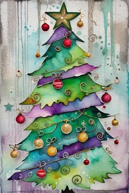 Illustration en aquarelle de l'arbre de Noël