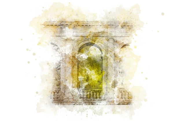 Illustration à l'aquarelle d'une arche antique architecturale