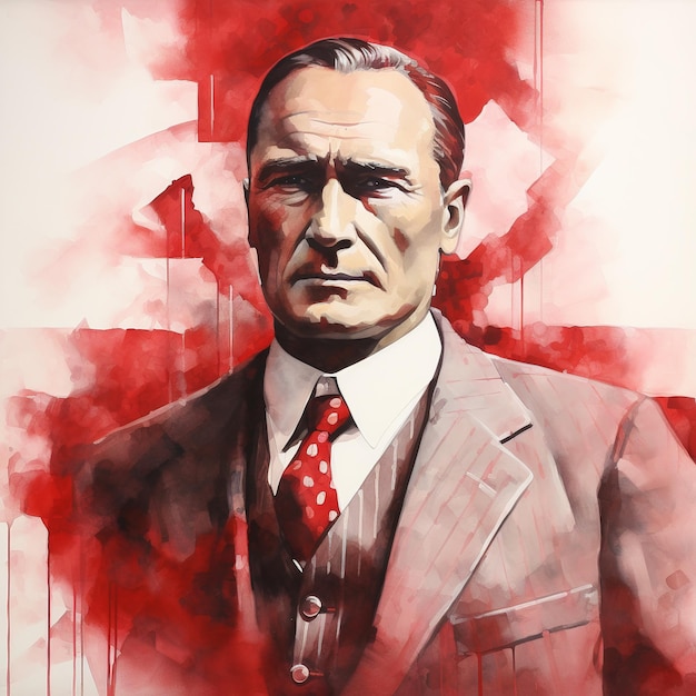 illustration de l'aquarelle d'Atatürk rouge et blanc