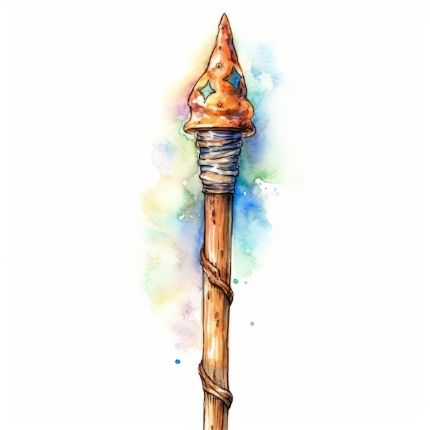 Illustration aquarelle d'une baguette magique