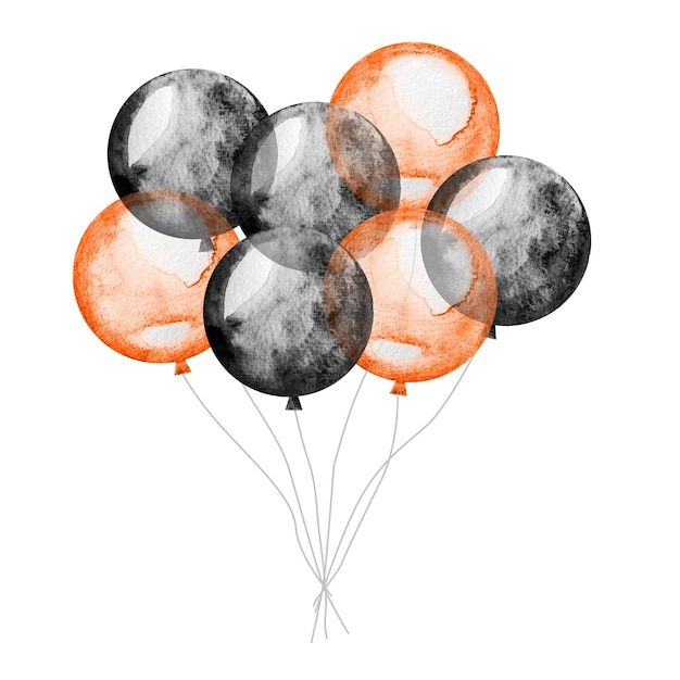 Illustration aquarelle de ballon à air chaud noir et orange