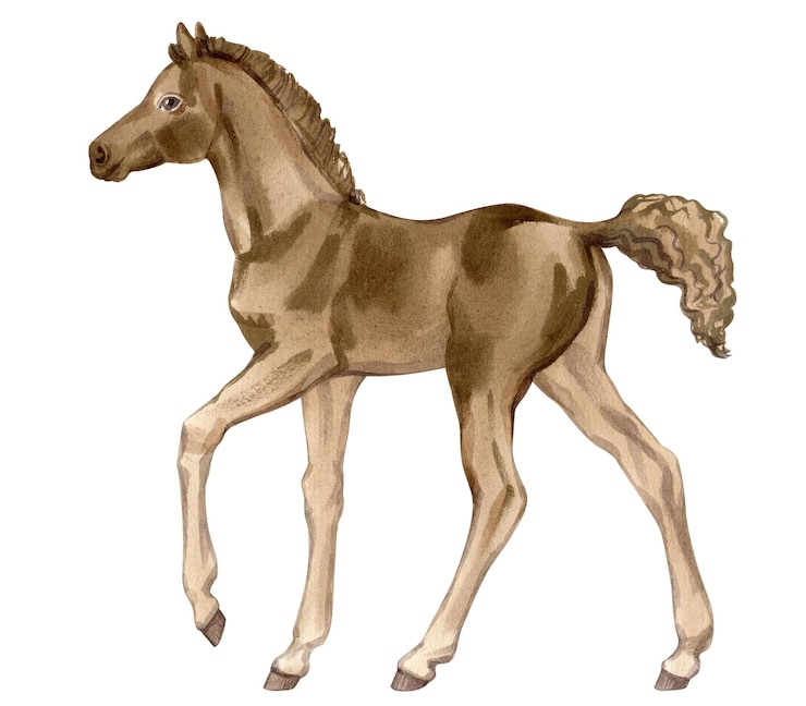 Photo illustration aquarelle de bébé cheval courant poulain