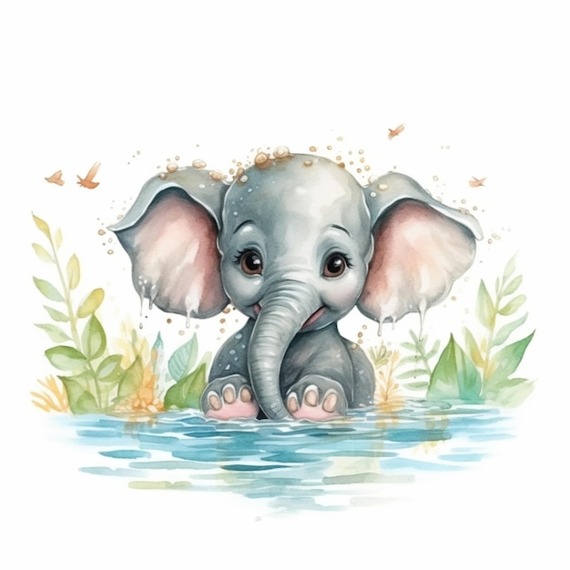 Illustration à l'aquarelle d'un bébé éléphant.