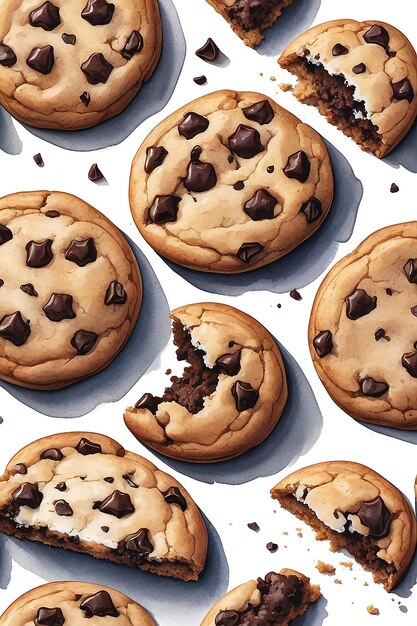 Illustration à l'aquarelle d'un biscuit au chocolat