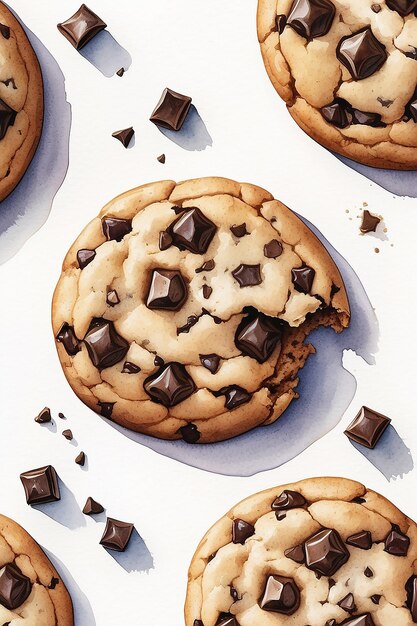 Illustration à l'aquarelle d'un biscuit au chocolat