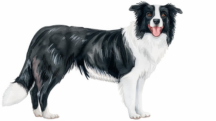 Photo illustration à l'aquarelle d'un border collie isolé sur un fond blanc