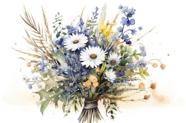 Illustration aquarelle de bouquet de fleurs sauvages