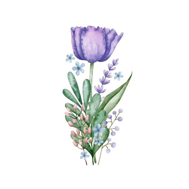 Illustration aquarelle de bouquet de fleurs de tulipe.