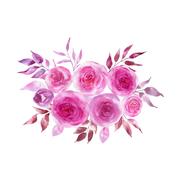 Illustration aquarelle d'un bouquet de roses bleues et de brindilles.