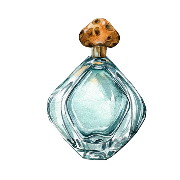 Illustration aquarelle de bouteille de parfum glamour sur fond blanc