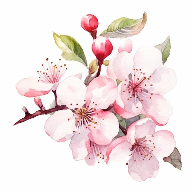 Une illustration à l'aquarelle d'une branche de fleurs de cerisier.