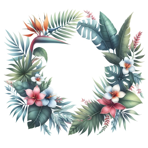 Photo illustration à l'aquarelle d'un cadre avec des plantes tropicales carte d'invitation carte de vœux