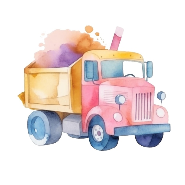 Illustration à l'aquarelle d'un camion à benne basculante. illustration aquarelle dessinée à la main d'un camion à benne basculante. illustration aquarelle dessinée à la main d'un camion à benne basculante. aquarelle dessinée à la main illustration libre de droits