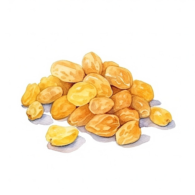 Illustration aquarelle carrée de baies de raisins dorés séchés biologiques