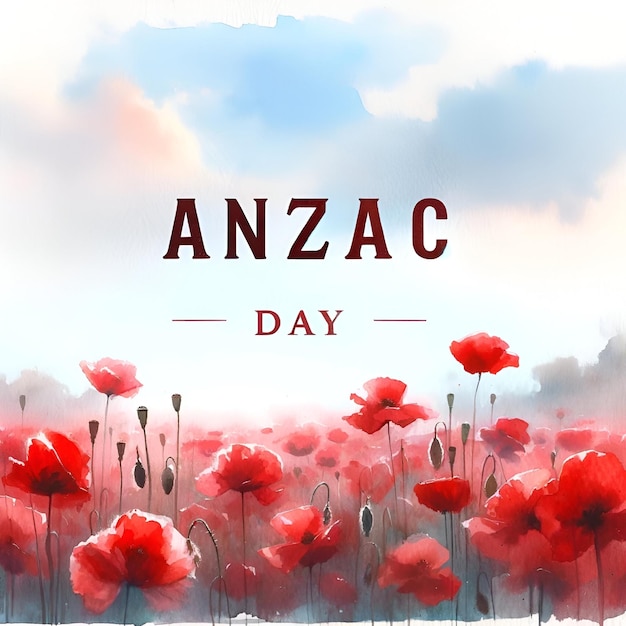 Photo illustration à l'aquarelle d'un champ de pavots pour la journée d'anzac