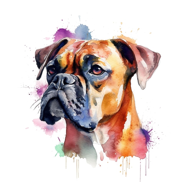 Illustration aquarelle d'un chien boxer